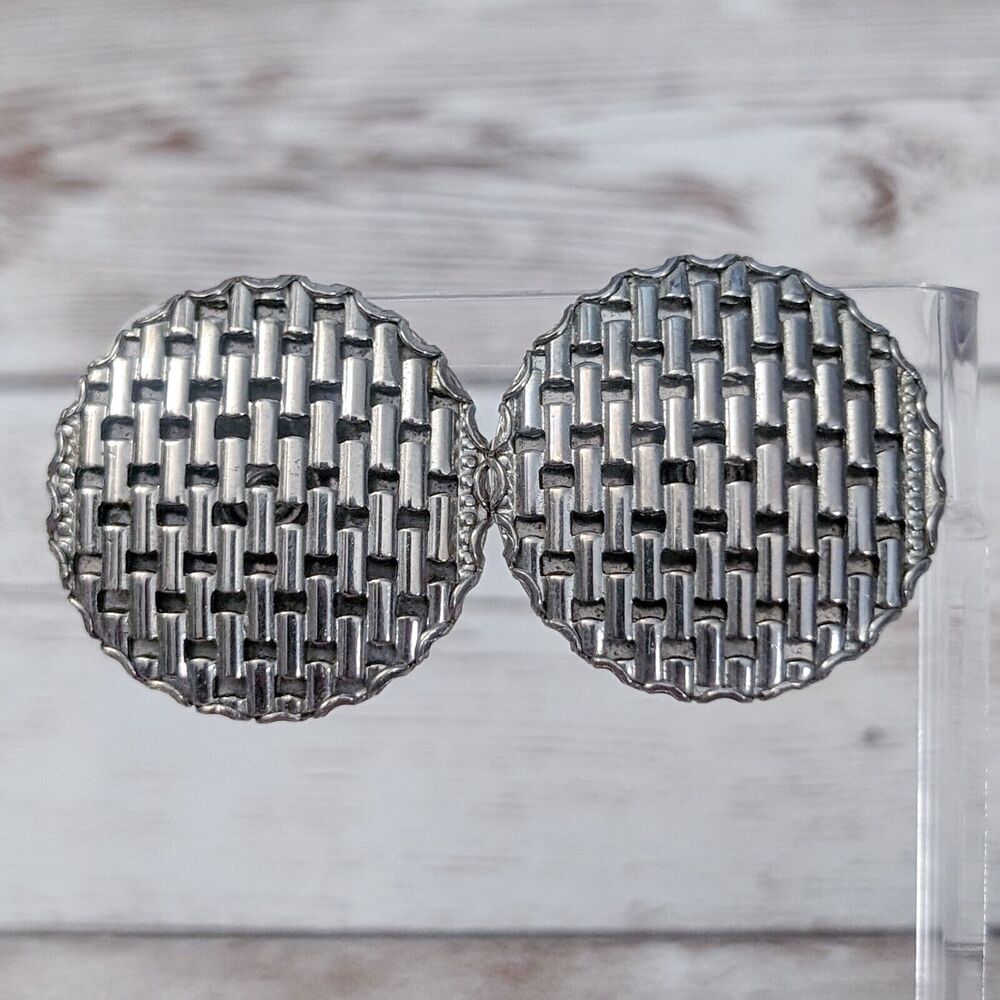 Vintage Clip On Earrings Silver Tone Link Design 1 & 1/8" Statement